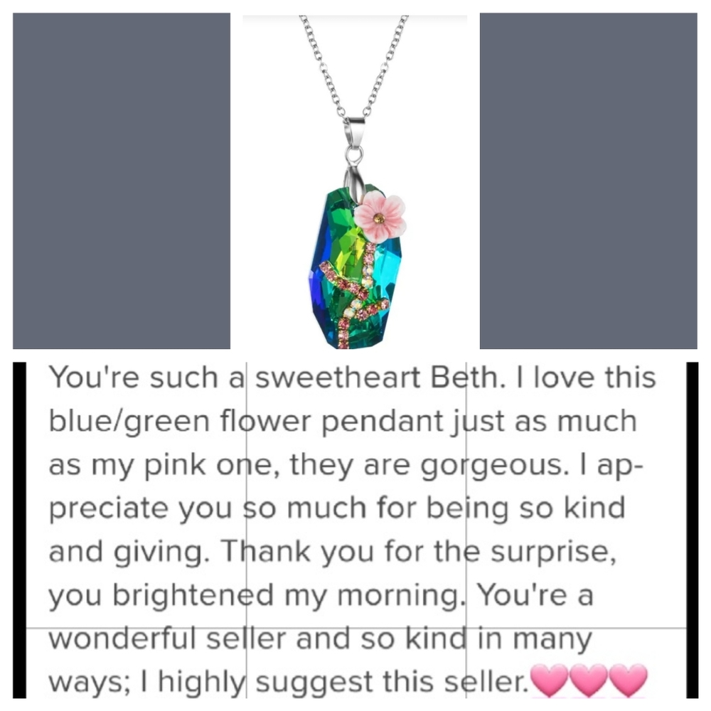 Iridescent Flower Necklace Rhinestones Blue/Green & Alloy Plating - Picture 4 of 12